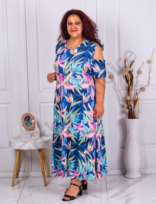 Rochie maxi pentru vara cu umeri decupati-abastru cod 23613-9
