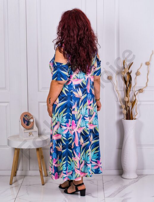 Rochie maxi pentru vara cu umeri decupati-abastru cod 23613-9