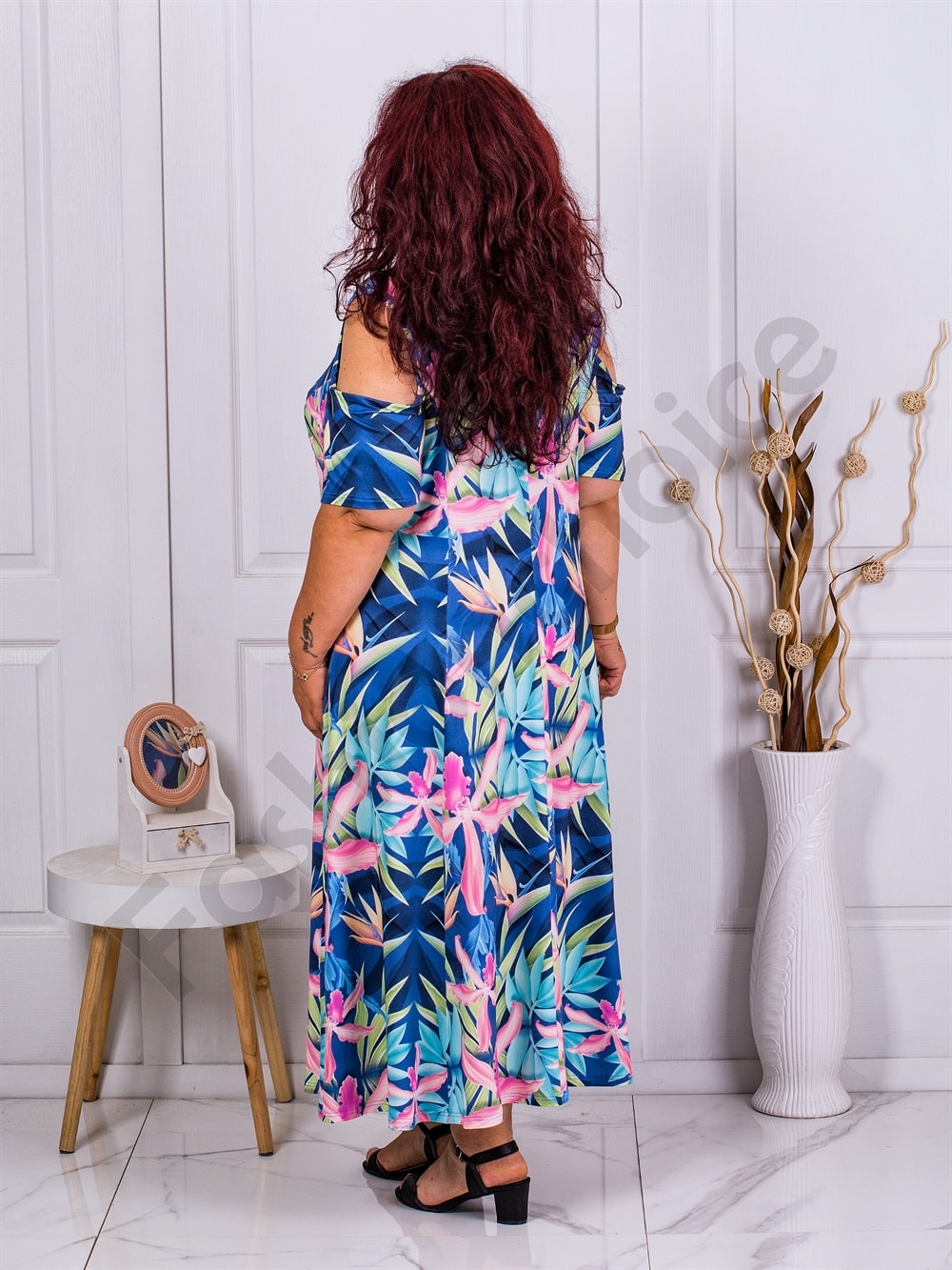 Rochie maxi pentru vara cu umeri decupati-abastru cod 23613-9