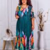 Rochie maxi pentru vara cu umeri decupati-verde cod 23613-8