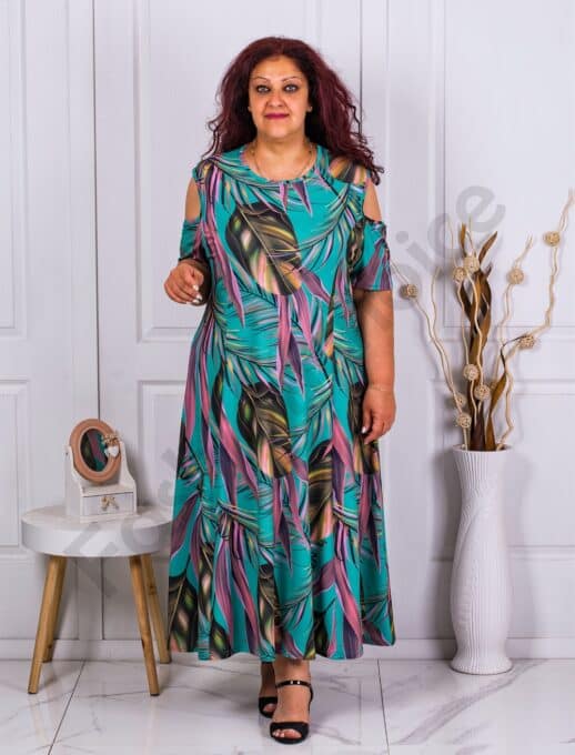 Rochie maxi pentru vara cu umeri decupati-menta cod 23613-6