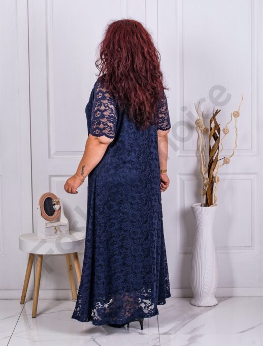 Rochie lunga din dantela elastica-albastru inchis cod 23229-4