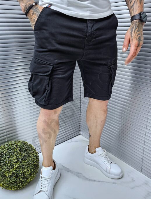 Pantalon scurt cu buzunare cargo in parti-negru cod 612