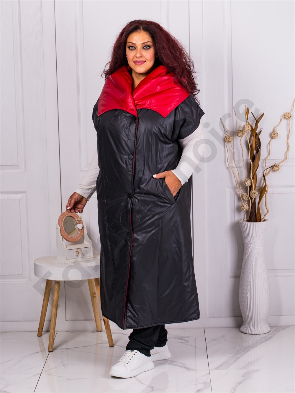 Vesta lunga sic maxi cu guler mare colorat cod 61966