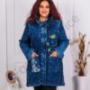 Trenci maxi din denim cu aplicatie flori-cod 1004