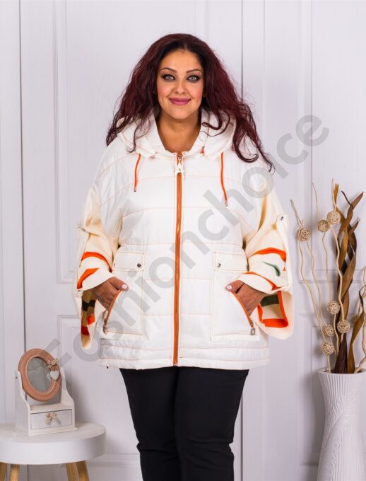 Geaca eleganta maxi cu maneci trocotate multicolor-ecru cod 62007-1