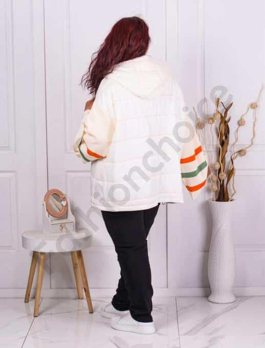 Geaca eleganta maxi cu maneci trocotate multicolor-ecru cod 62007-1