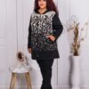 Jacheta maxi cu gluga si print frunze cod 1026