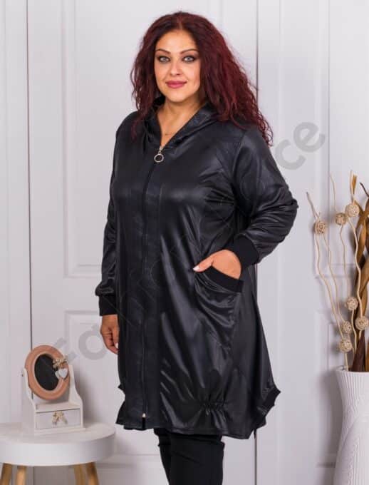 Jacheta maxi din material lucios cu gluga cod 631