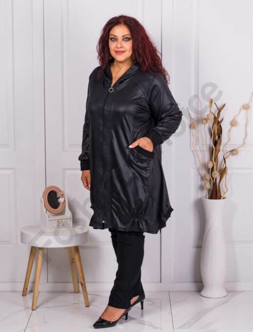 Jacheta maxi din material lucios cu gluga cod 631