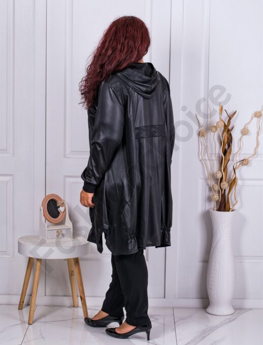 Jacheta maxi din material lucios cu gluga cod 631