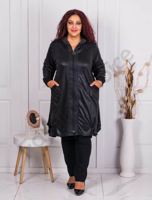 Jacheta maxi din material lucios cu gluga cod 631
