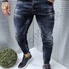 Blugi barbati cu patch-uri si efect rupt-indigo cod 3050