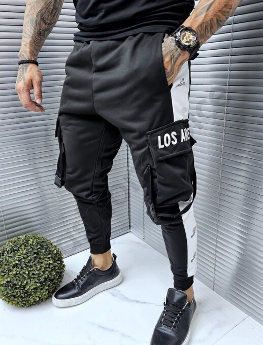 Pantalon sport cu buzunare cargo si banda cod 9892