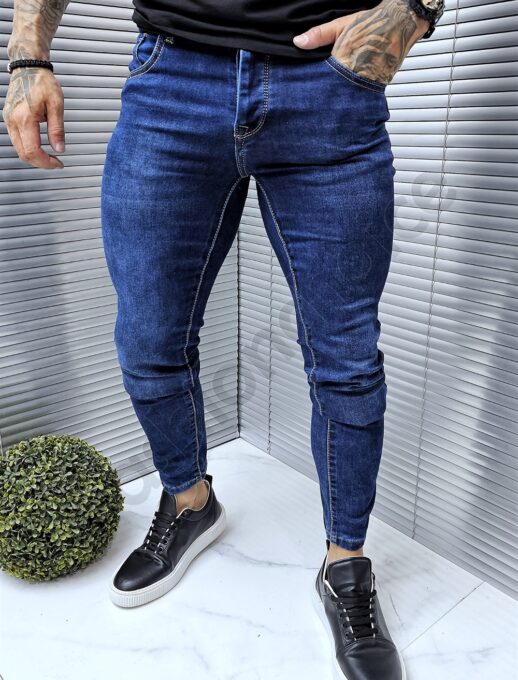 Blugi casual pentru barbati-albastru inchis cod 866