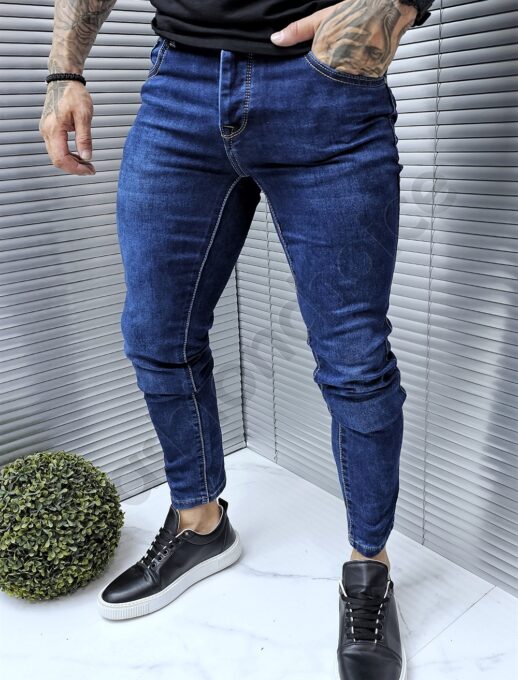 Blugi casual pentru barbati-albastru inchis cod 866