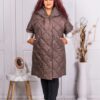 Vesta eleganta maxi cu maneca scurta si guler interesant-moca cod 90044-1