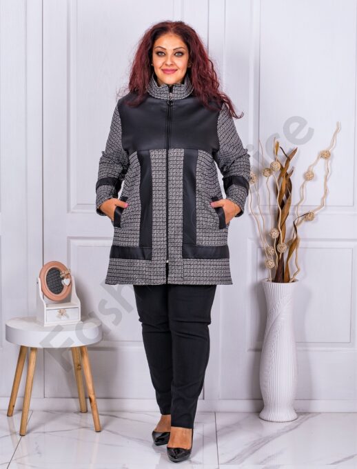 Jacheta maxi in combinatie cu piele eco-pepit cod 1332