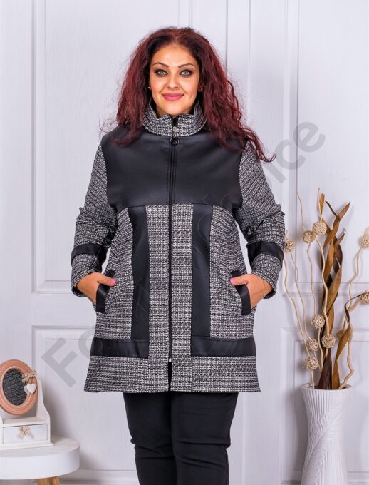 Jacheta maxi in combinatie cu piele eco-pepit cod 1332