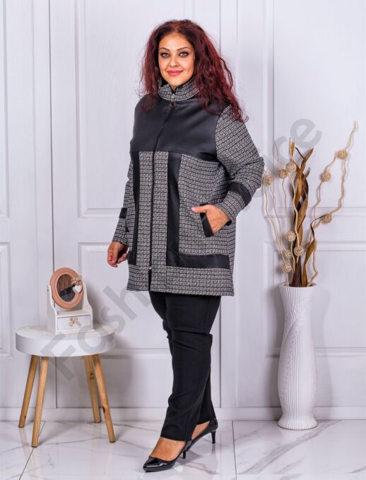 Jacheta maxi in combinatie cu piele eco-pepit cod 1332