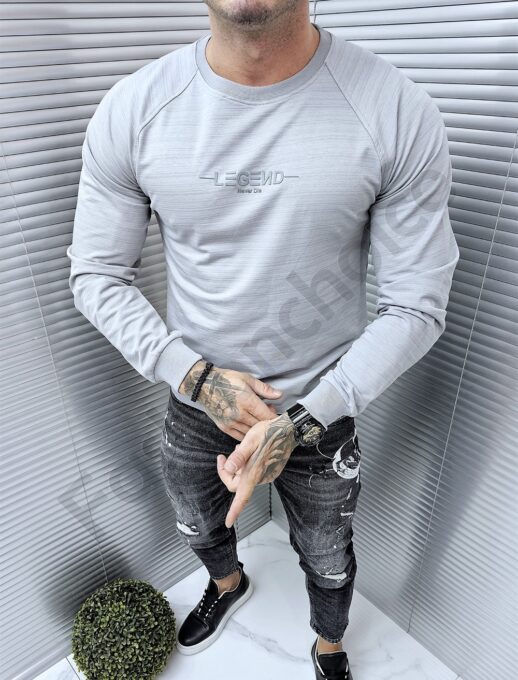 Bluza barbati cu inscris cauciucat Legend-gri deschis cod 642-1