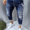 Blugi barbati cu efect rupt si prespalat-albastru cod 7515