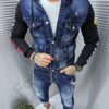 Geaca din denim cu gluga cu inscris One life-albastru inchis cod 16096-1