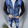 Geaca barbati din denim cu gluga-albastru cod 16169