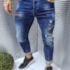 Blugi barbati cu stropi si efect rupt-albastru cod 7420
