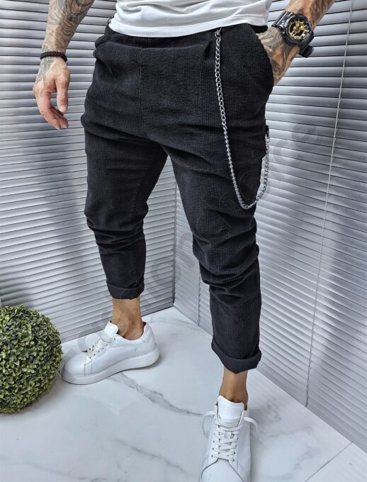 Pantalon pentru barbati din catifea reiata-negru cod 5100V