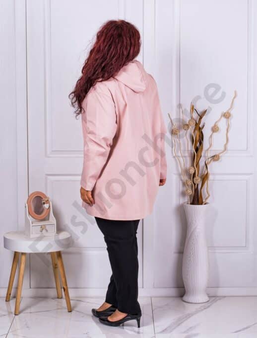 Trenci maxi din fas cu gluga-roz pastel cod 2633-3