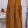 Fusta maxi din catifea reiata si elastic in talie-camel cod 3154-1