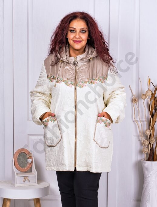Geaca eleganta maxi cu gluga si broderie cod 62175