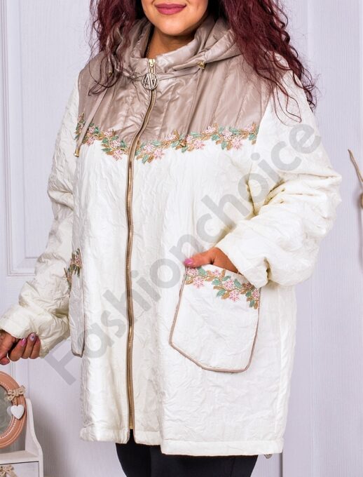 Geaca eleganta maxi cu gluga si broderie cod 62175