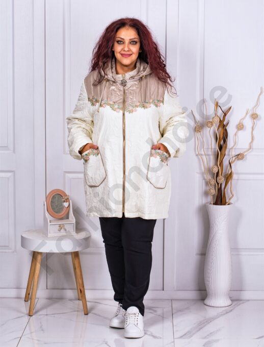 Geaca eleganta maxi cu gluga si broderie cod 62175