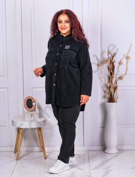 Camasa maxi din catifea reiata-negru cod 10363