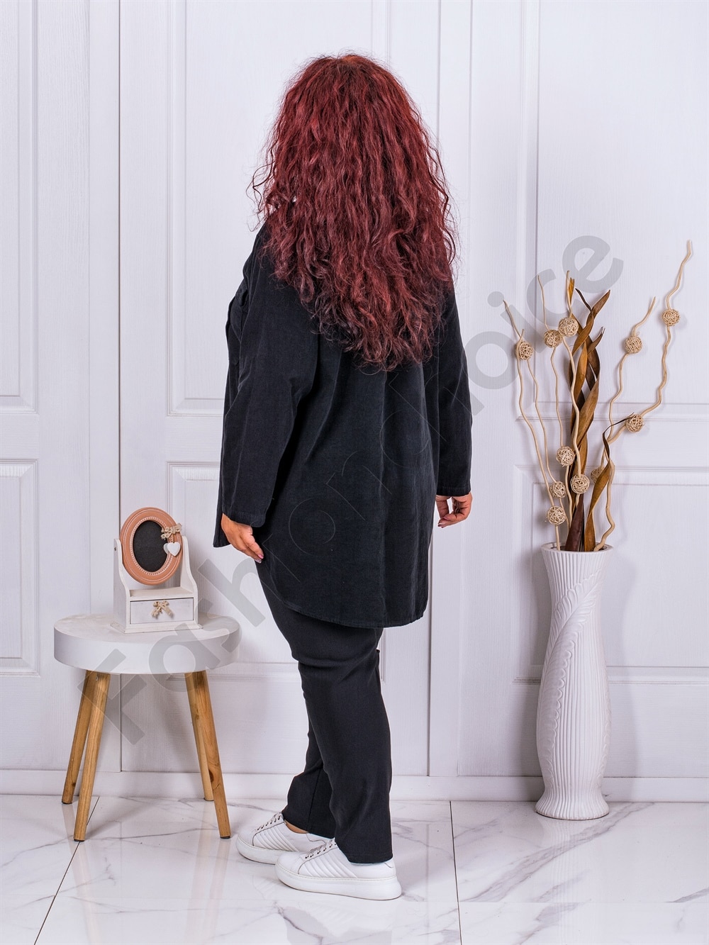 Camasa maxi din catifea reiata-negru cod 10363