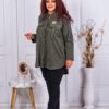 Camasa maxi din catifea reiata-kaki cod 10363-1