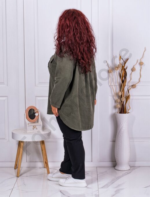 Camasa maxi din catifea reiata-kaki cod 10363-1