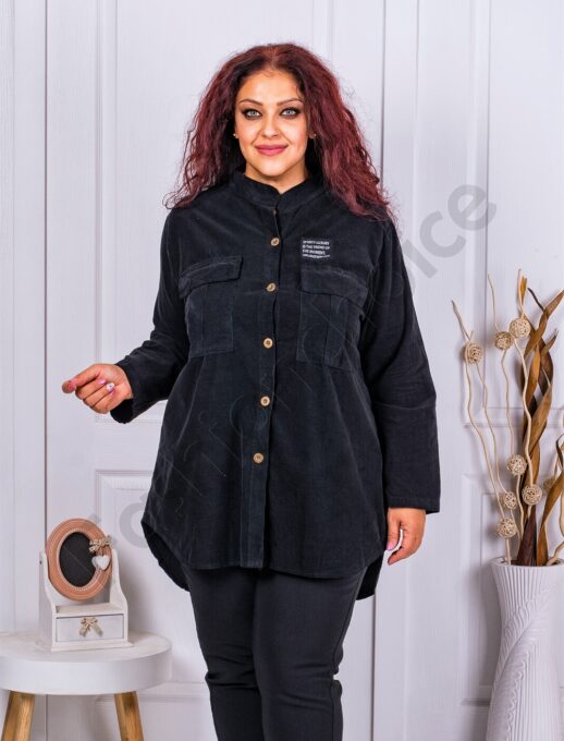 Camasa maxi din catifea reiata-negru cod 10363