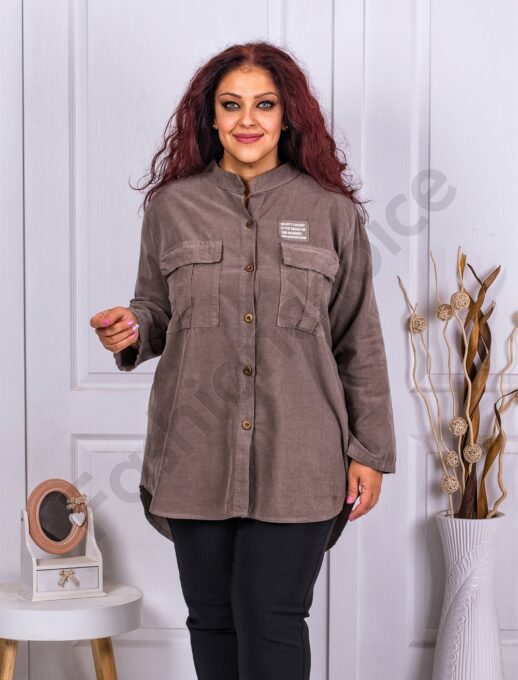 Camasa maxi din catifea reiata-moca cod 10363-2