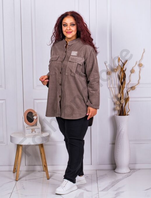 Camasa maxi din catifea reiata-moca cod 10363-2