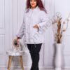 Geaca maxi groasa din material lucios-gri deschis cod 62065-1