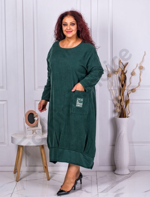 Rochie maxi sport-elegant din catifea reiata-verde masliniu cod 9859-3