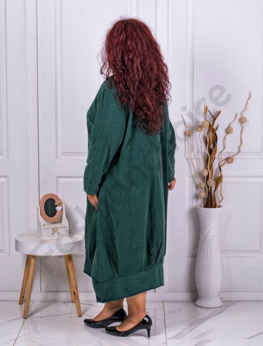 Rochie maxi sport-elegant din catifea reiata-verde masliniu cod 9859-3