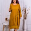 Rochie maxi sport-elegant din catifea reiata-camel cod 9859-5