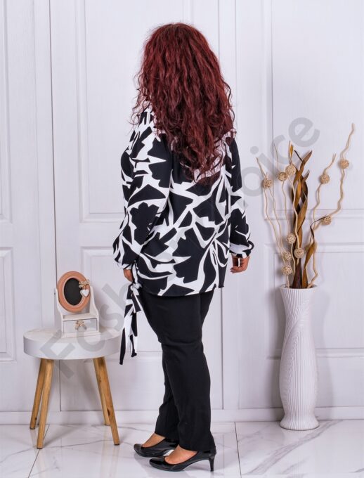 Camasa eleganta maxi cu imprimeu negru/alb cod 22054-2