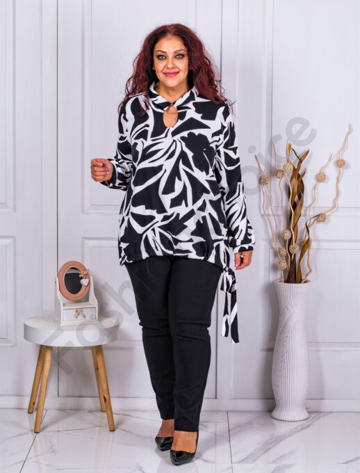 Camasa eleganta maxi cu imprimeu negru/alb cod 22054-2