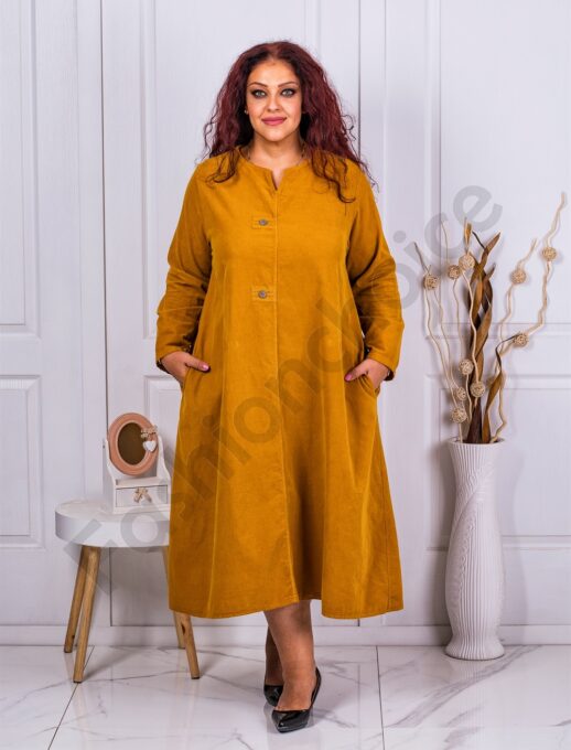 Rochie maxi din catifea reiata si decolteu in forma V-camel cod 10341-2