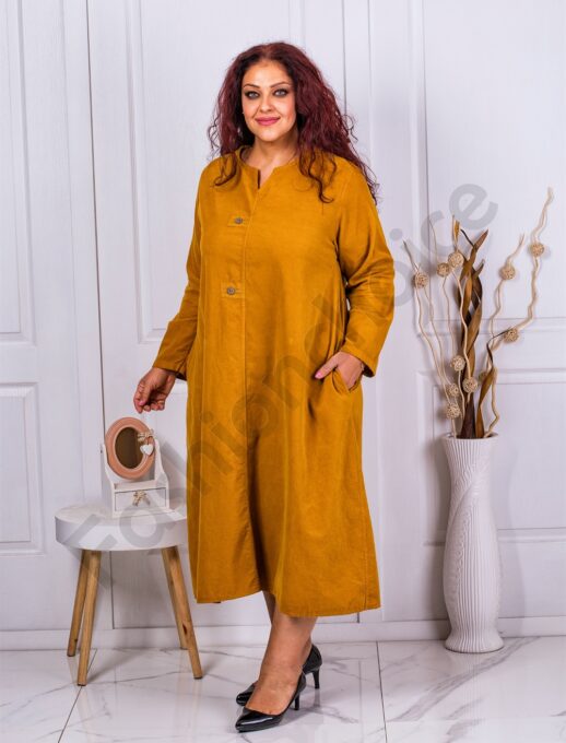 Rochie maxi din catifea reiata si decolteu in forma V-camel cod 10341-2